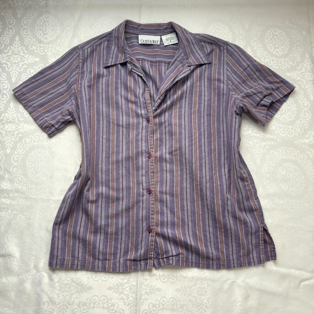 Casey & Max Purple Button Up Stripes 100% Cotton Boho Natural Hippie Small